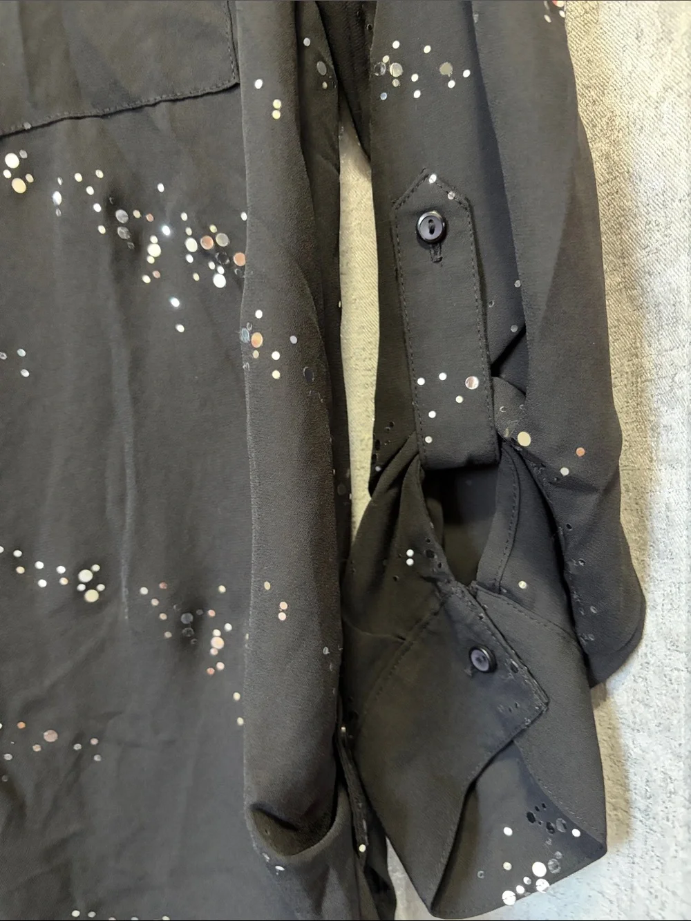 Notations Black Button-Front Shirt with Scattered Dot Print M